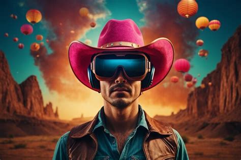 Premium AI Image | A cowboy with a Virtual Reality vr helmet