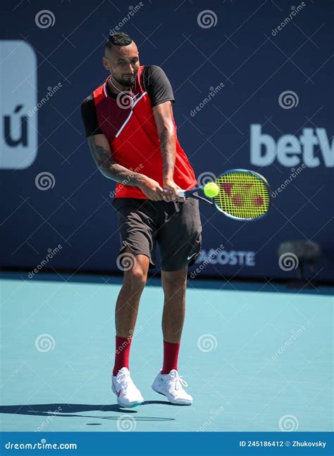 Professional Tennis Player Nick Kyrgios Of Australia In Action During