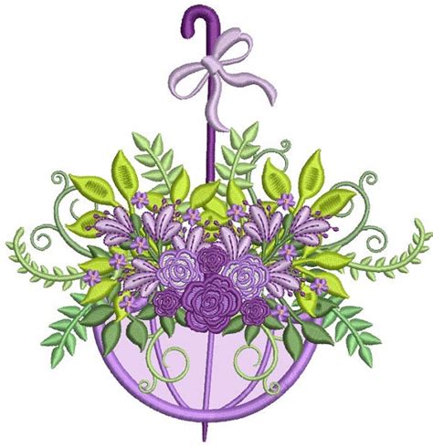 Ornate Flowers Inside Umbrella Applique Machine Embroidery Design Digi ...