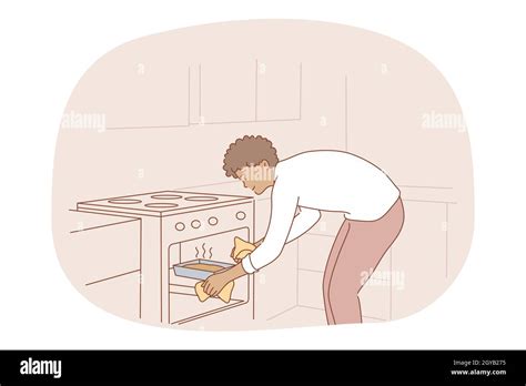 Cucina Cottura Ricetta Giovane Uomo Sorridente Personaggio Cartone