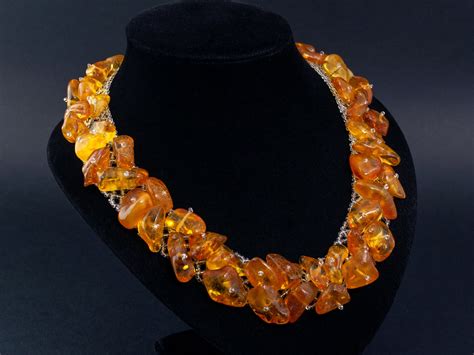 Amber Necklace Gemstone Necklace Large Amber Beads Etsy