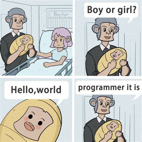 ape-themed programmer meme "hello world" - Meme by apecoding :) Memedroid