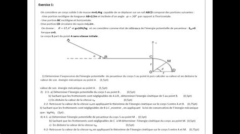 Exercice corrigé énergie potentielle et énergie mécanique 1bac biof