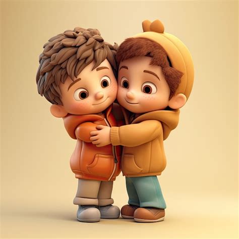 Cute Cartoony Characters Hugging Ai Generated Image