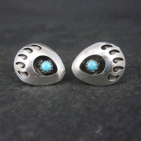 Sterling Turquoise Bear Paw Shadowbox Earrings Gem