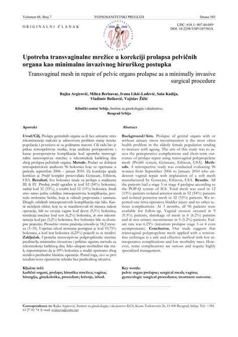 Pdf Transvaginal Mesh In Repair Of Pelvic Organs Prolapse As A Hot