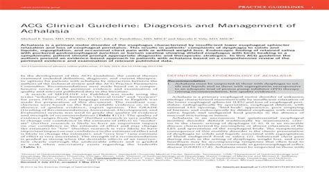 Pdf Acg Clinical Guideline Diagnosis And Management Of Achalasiagi