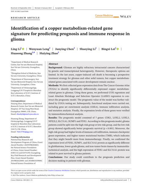 PDF Identification Of A Copper Metabolism Related Gene Signature For