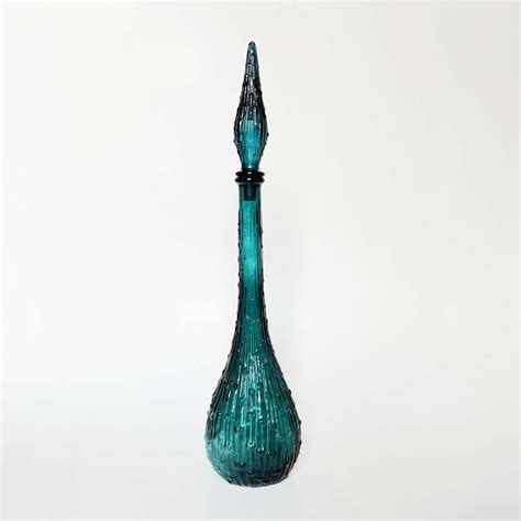 Vintage 1960 S Italian Empoli Decanter Or Genie Bottle In Teal Blue 247102