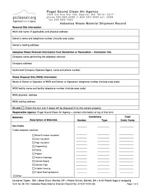 Fillable Online Asbestos Waste Material Shipment Record Puget Sound