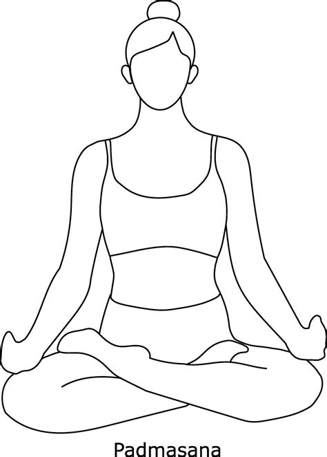 Girl Doing Yoga Asana Padmasana Line Art In Sketch Style Isolated On