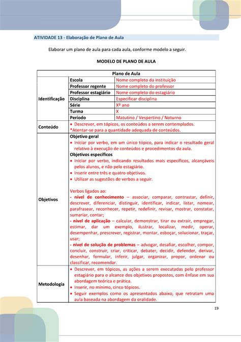 Modelo Plano De Aula Pedagogia