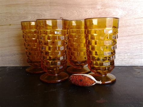 Vintage Indiana Glass Whitehall Amber Colored Drinking Glasses Etsy