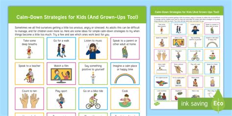 Calm-Down Strategies for Kids Parent Carer Information Sheet