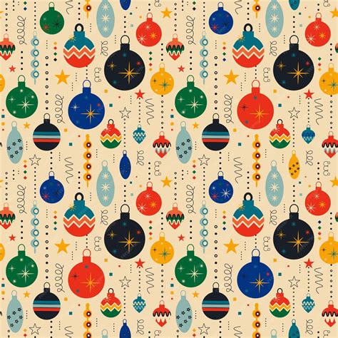 Premium Vector Retro Vintage Christmas Pattern With Tree Toys