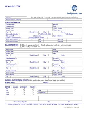 Fillable Online NEW CLIENT FORM Backgrounds USA Fax Email Print