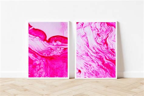 Set Of 2 Pink Prints Pink Abstract Print Set Hot Pink Wall Etsy