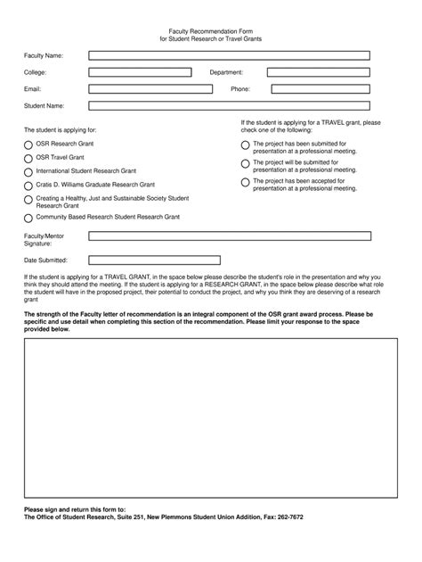 Fillable Online Faculty Recommendation Form For Student Research Or