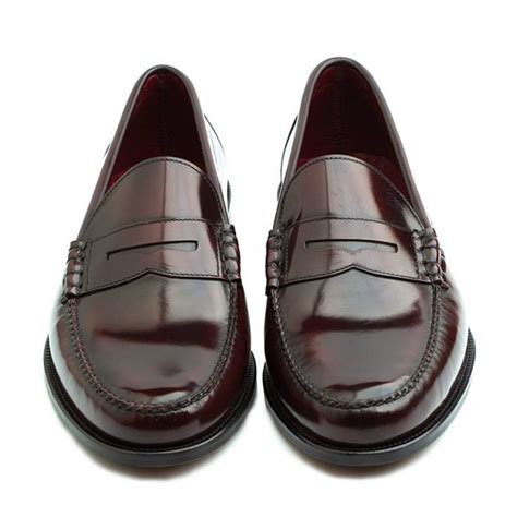 Burgundy Penny Loafers In Leather For Men Allen Red Handmade In Spain