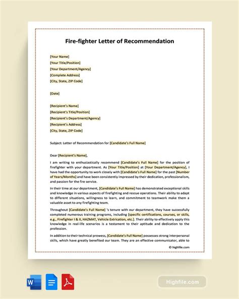 Firefighter Letter Of Recommendation Letter Of Recommendation