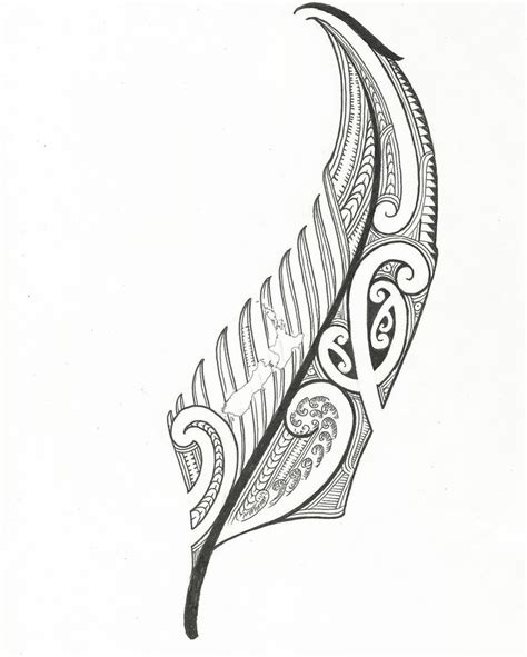 A Drawing Of A Feather With Intricate Designs On It