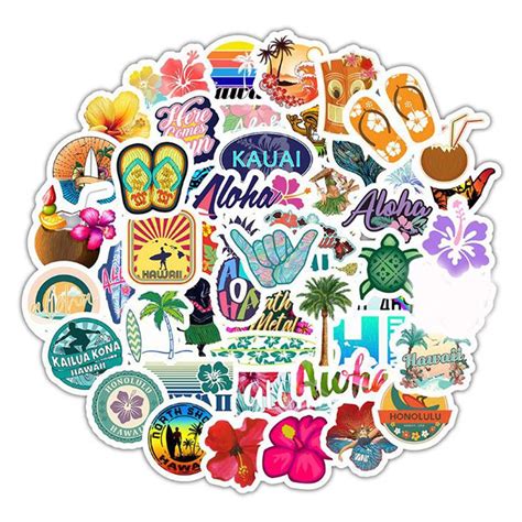 Buy 50pcs Hawaii Beach Summer Cartoon Sticker Laptop Skateboard Luggage Stickers At Affordable