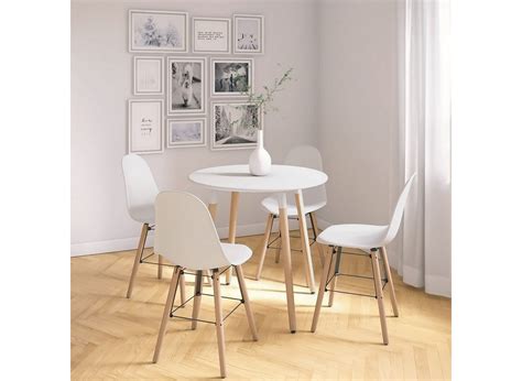 Ensemble Table Ronde Rimma Chaises Blanches Scandinaves Dip