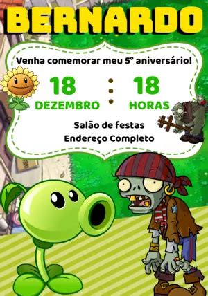 Convite De Anivers Rio Plantas Vs Zumbis Edite Gr Tis Nosso