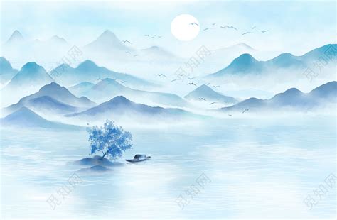 中国风水墨山水风景原创海报背景插画图片素材免费下载 觅知网