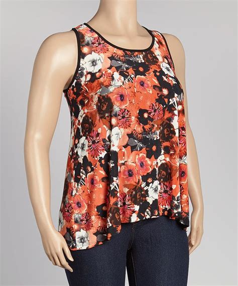 Orange Floral Swing Tank Plus Floral Tops Clothes Floral