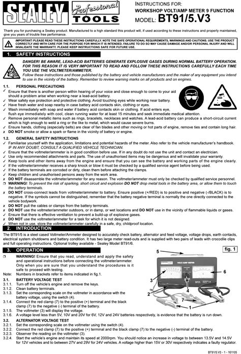 Sealey Bt915v3 Instructions Pdf Download Manualslib