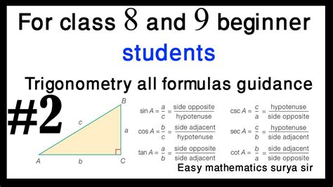 For Class 8 And 9 Opt Math Trigonometry Formulas Youtube