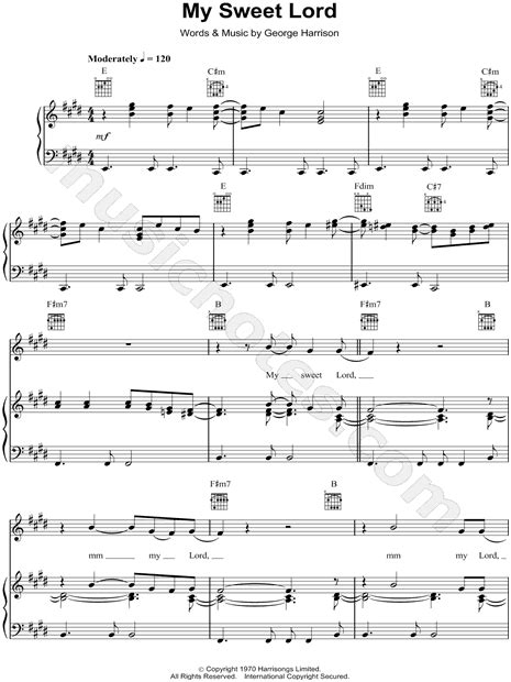 George Harrison My Sweet Lord Sheet Music In E Major Transposable