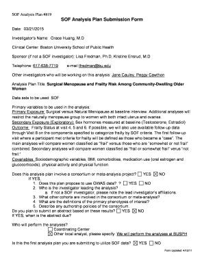 Fillable Online Sof Ucsf SOF Analysis Plan Submission Form Study Of