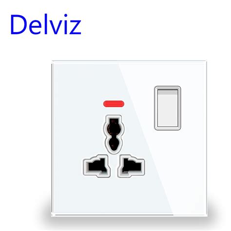 Delviz Uk Standard Power Socket Crystal Glass Panel With Led Indicator