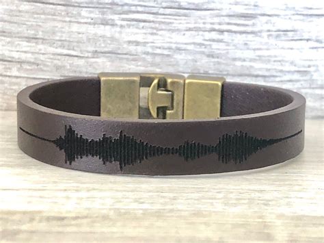 Custom Leather Bracelet Valentines Day Engraved Sound Wave Etsy