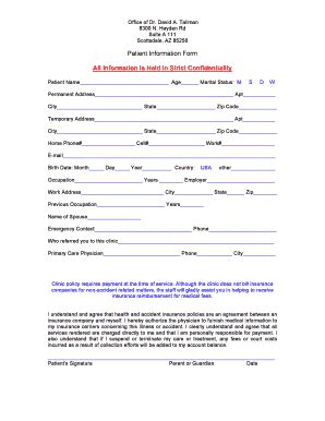 Fillable Online Patient Information Form All Information Is Held In