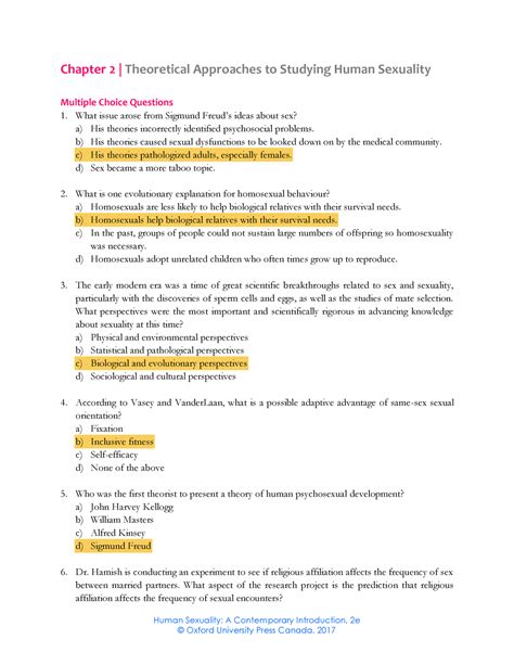 Chapter 2 Practice Questions Human Sexuality A Contemporary Introduction 2e Chapter 2