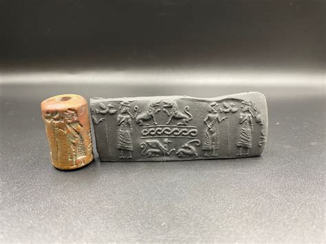 Old Babylonian Bronze Cylinder Seal Intaglio With Presentation Scene