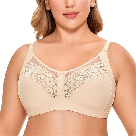 Delimira Womens Full Coverage Lace Wireless Unlined Plus Size Cotton