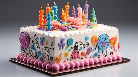 Premium Photo Birthday Cake Colorful Sprinkles And Lit Candles Over A