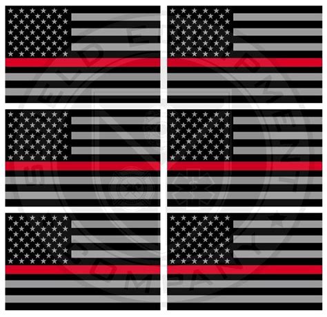 Six Thin Red Line American Flag Stickers Shield Equipment Company