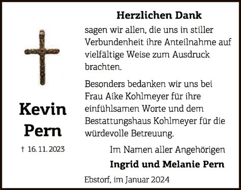 Traueranzeigen Von Kevin Pern Az Trauer De