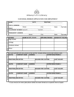 Fillable Online CUSTODIAL WORKER APPLICATION FOR EMPLOYMENT Fax Email