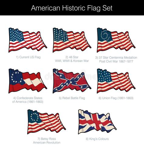 American Historic Waving Flag Set Stock Vector - Illustration of ...