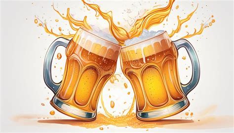 Two Toasting Beer Mugs Cheers Clinking Glass Tankards Full Of Beer And Splashed Foam Vector