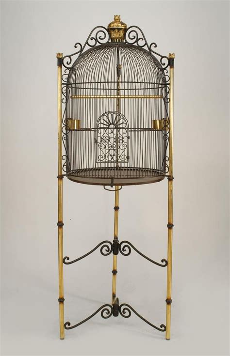 French Victorian Style 20th Cent Black Iron Dome Form Bird Cage