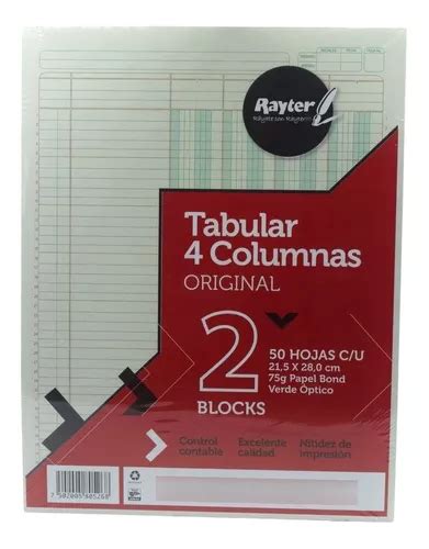 Block Tabular 4 Columnas Rayter Cont 50 Hojas 2 Blocks