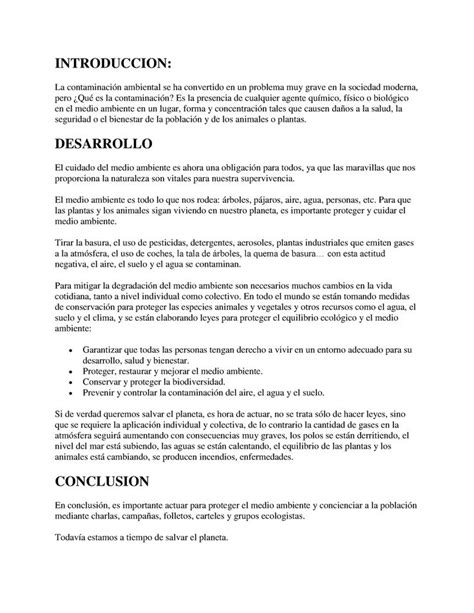 Ensayo Sobre El Cuidado Medio Ambiente Introduccion La Contaminaci N