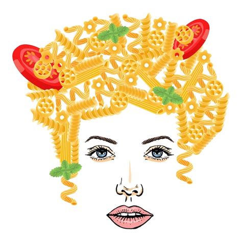 Massa Penteado Espaguete Garota Em Fundo Branco Vetor Ilustra O Comida